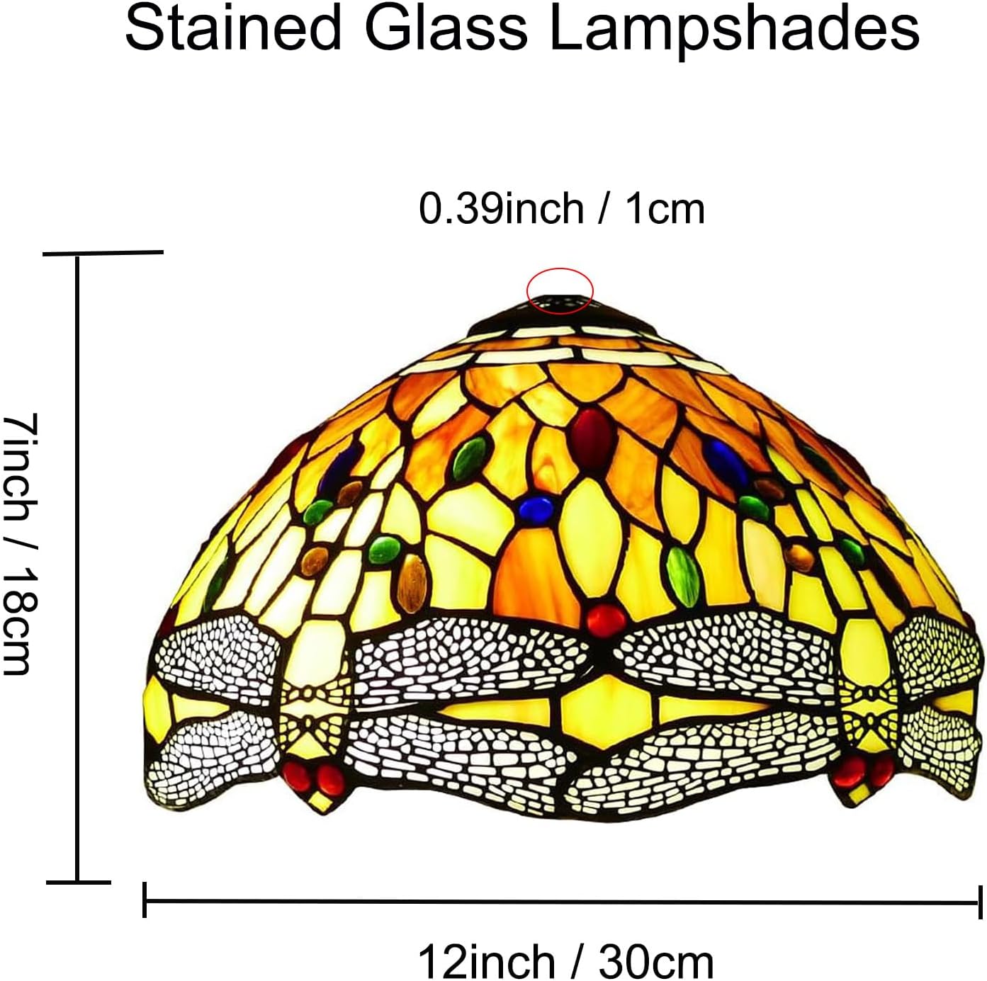 12 Inch Dragonfly Stained Glass Lamp Shade, Tiffany Style Lampshades Replacement, Handmade Vintage Lamp Cover Accessories Only for Table lamp Pendant Light Ceiling Fixture,Orange