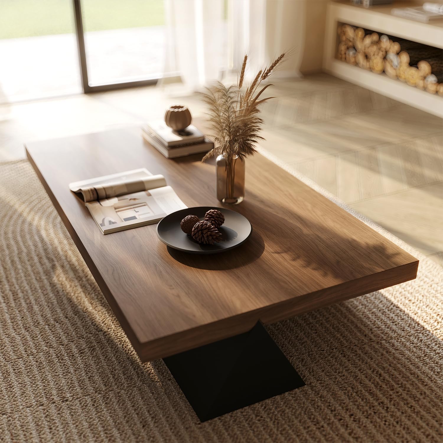 Acanva Modern Rectangle Coffee Table with Triangle Base, Minimalist Style Low Profile Center Tables for Living Room Home Office