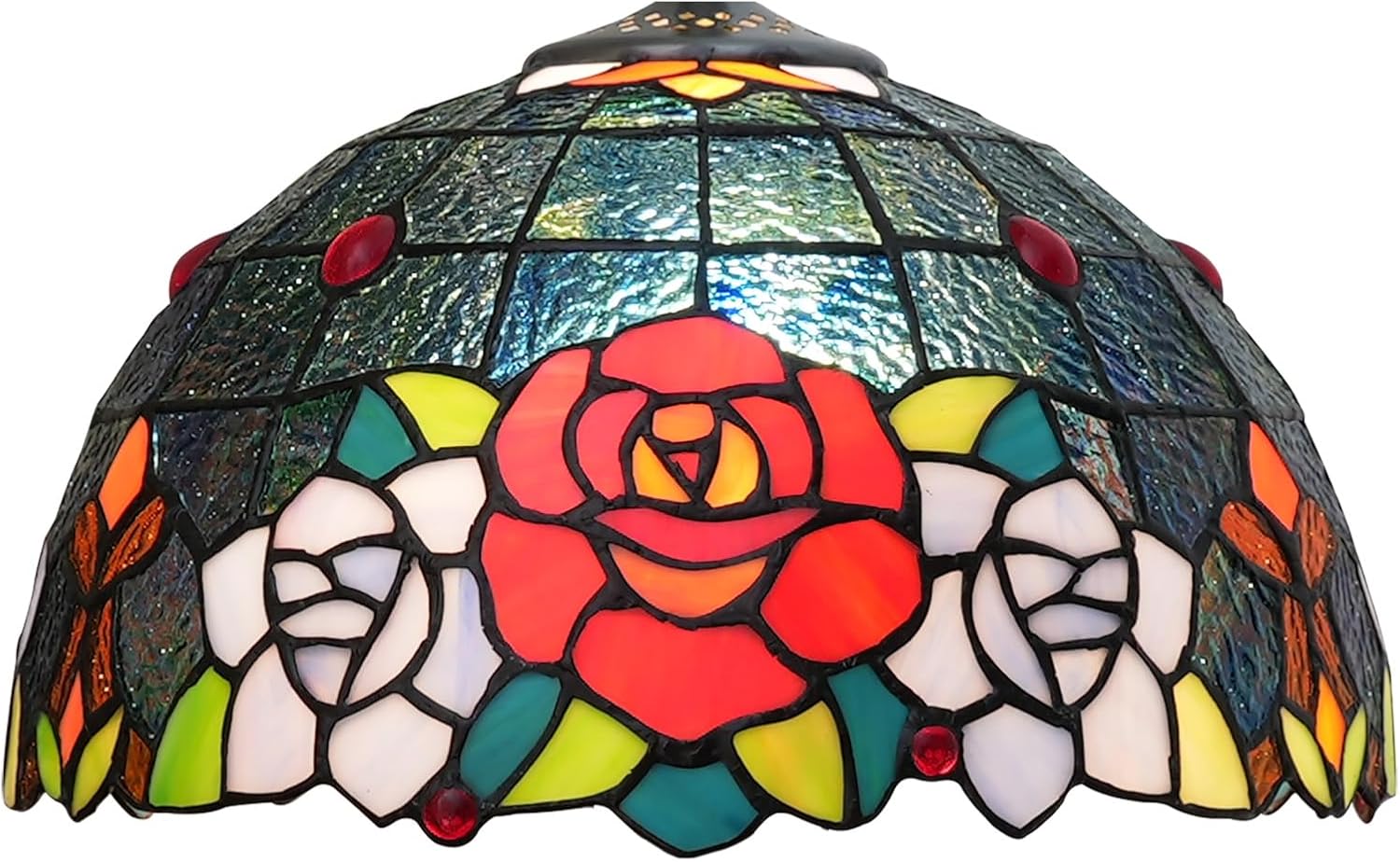 Tiffany Style Lamp Shade, 12 Inch Blue Background Roses Stained Glass Lamp Shade Replacement Vintage Lamp Cover Accessories Fit for Table Lamp Pendant Light Ceiling Light