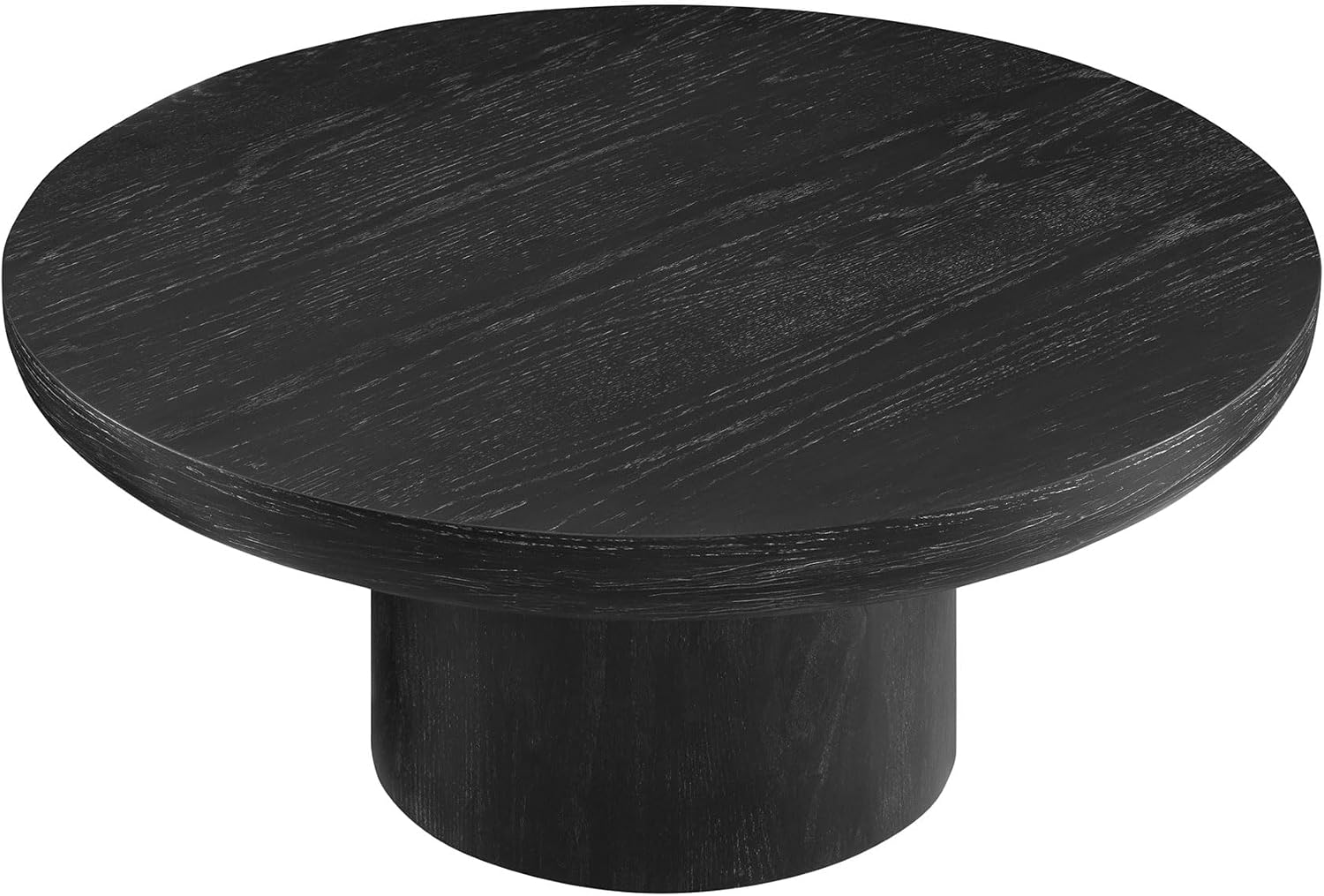 35.98'' Round Coffee Table, Circle Wood Black Coffee Table for Living Room, Modern Retro Style Pedestal Coffee Table, Easy Assembly, Black-ø35.98''