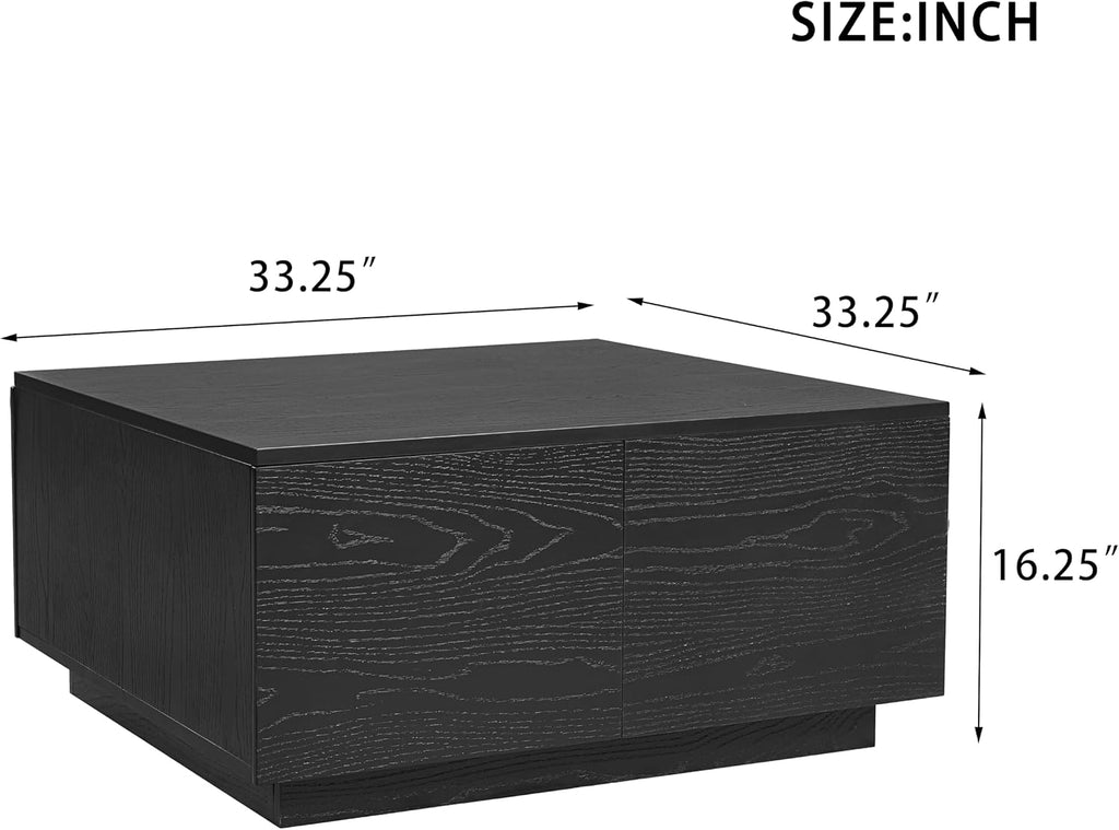 Merax Modern Black Square Coffee Table with 4 Hidden Storage Drawers, 33.25' Minimalist Wood Center Tables for Living Room, Easy Assembly
