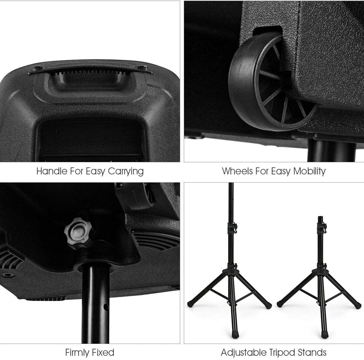 Sonart 15' 1500W Powered Speakers, 2-Way Full Range Portable PA Speaker System Combo Set With Stands/Illuminating Light/Microphone/EQ/USB/Bluetooth