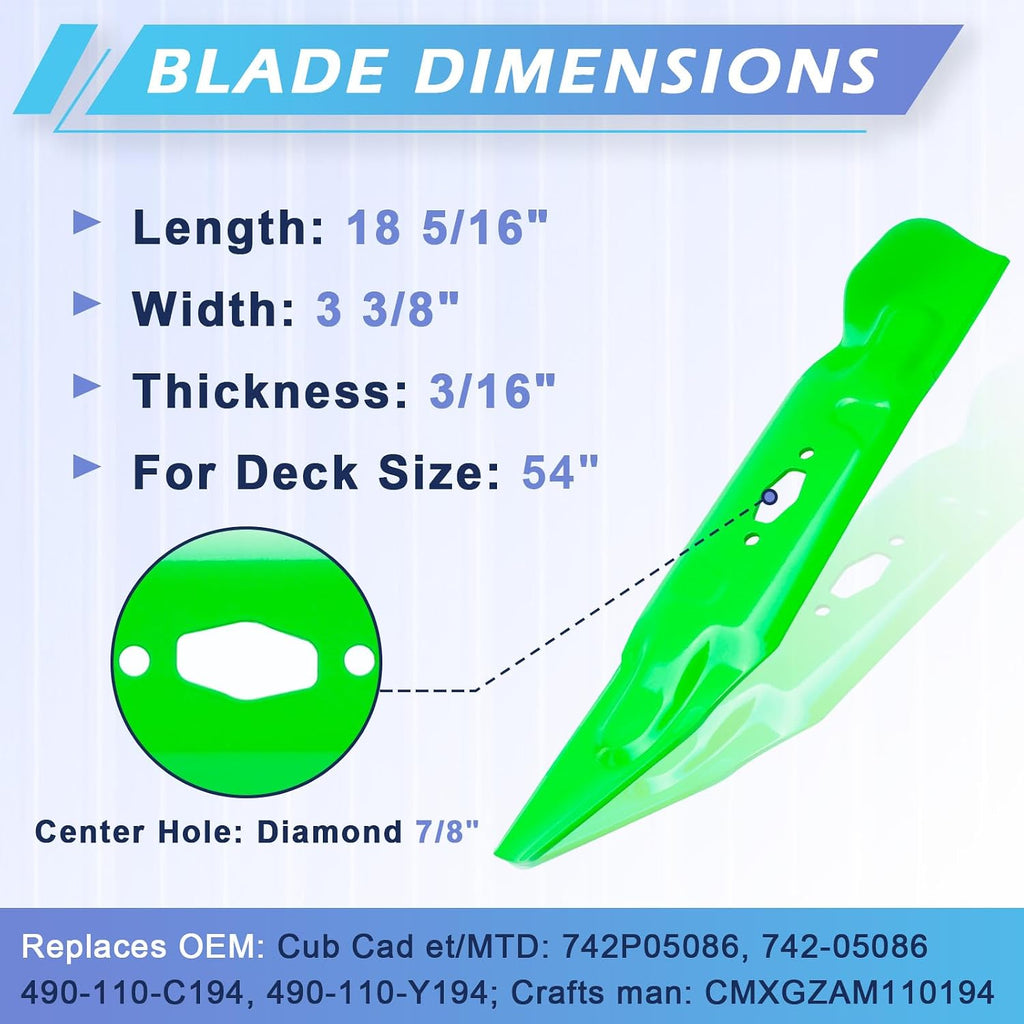 54 inch Deck Spindle Be lt Blade Kit for M TD Cub Ca det Troy Bi lt Crafts man ZT1 ZT2 Z7600 Z5800 Include 3 Spindle 618-09236, 3 Blade 742P05086, 2 Idler GY22082, 1 Be lt 754-04329