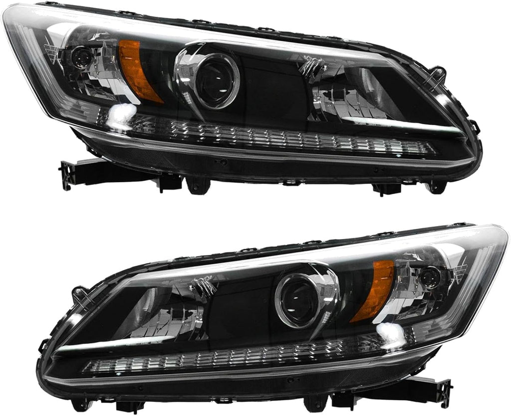 TRQ Headlight Assembly Set Headlights Driver & Passenger Side Compatible with 2013-2015 Honda Accord HO2502151 HO2503151