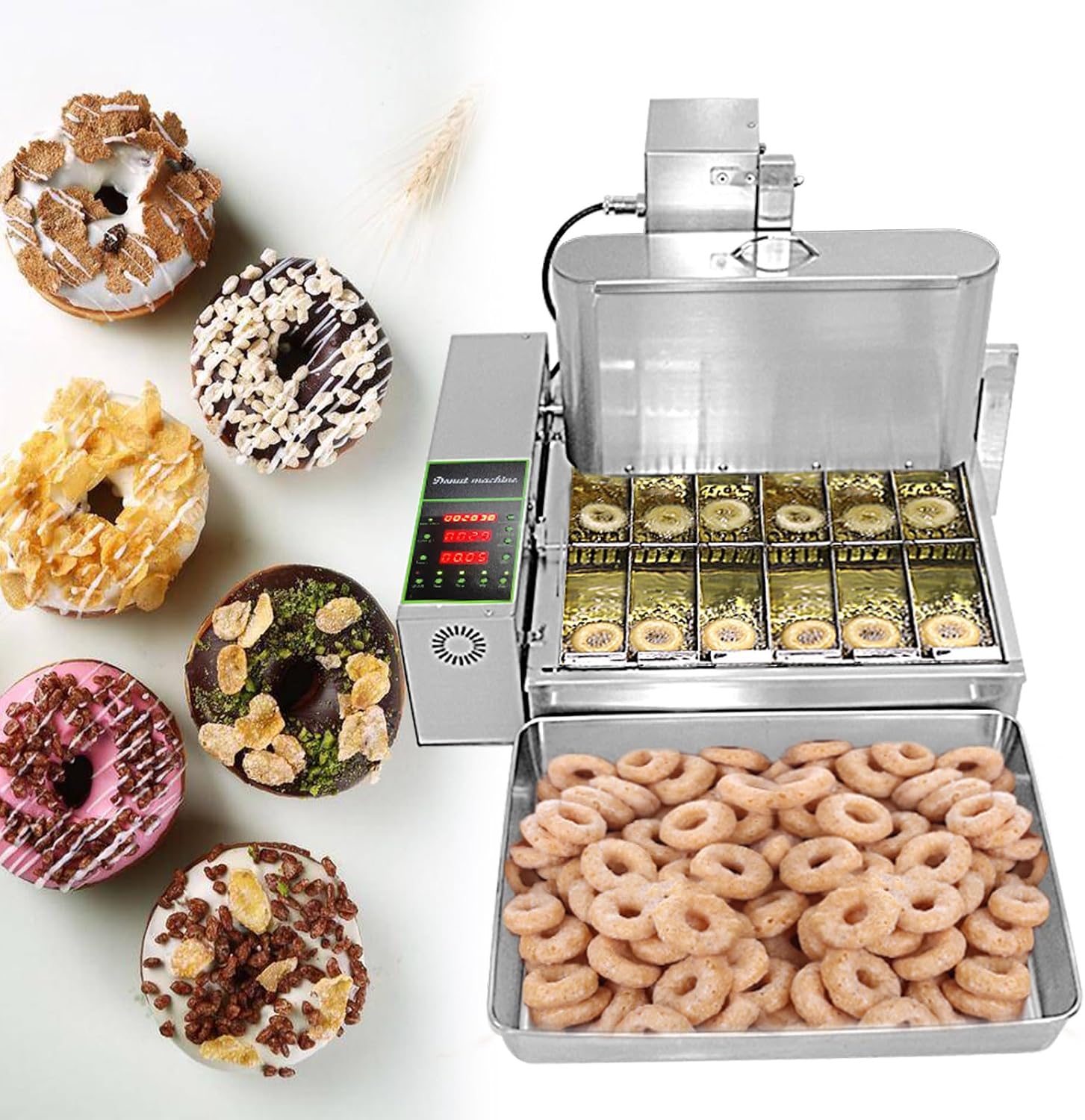 Kolice Commercial 2600pcs/hour Mini 6 Rows Donut Machine, Doughnut Maker, Frying Donuts Maker, Mini Donut Maker, Street Food Snack Food Equipment