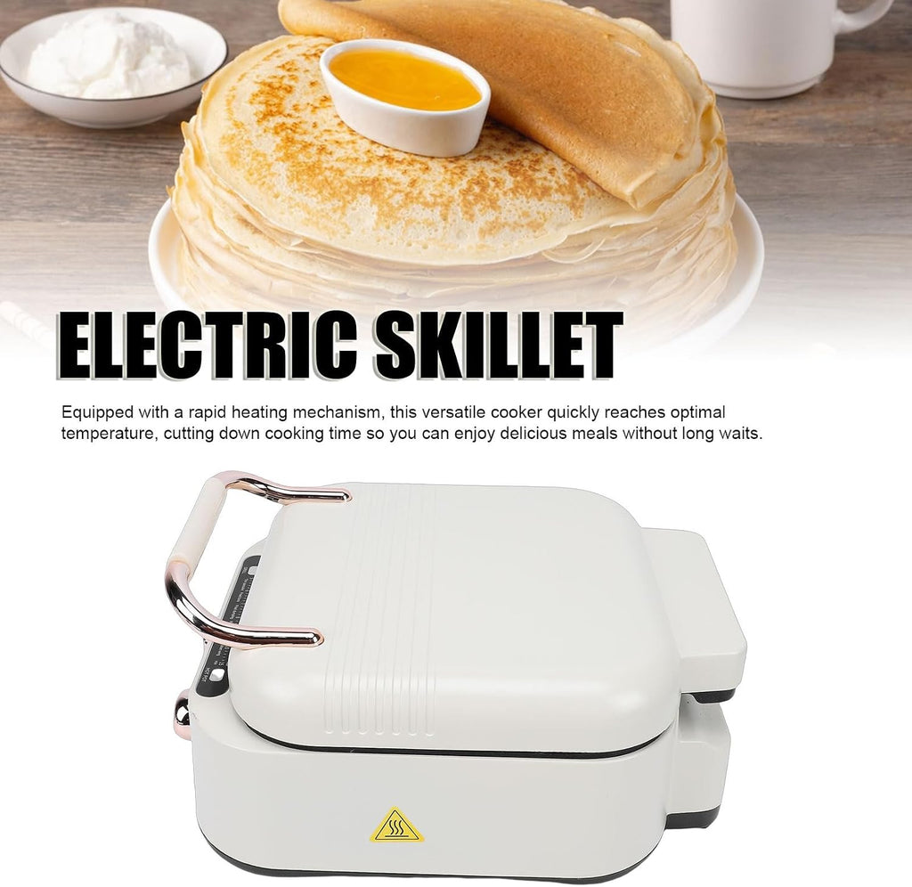 Electric Skillet Double Sided Fast Heating Multi Function Pancake Griddle Hot Pot Steamer Pizza Maker Fryer for Home Kitchen Cooking Bakelite Aluminum