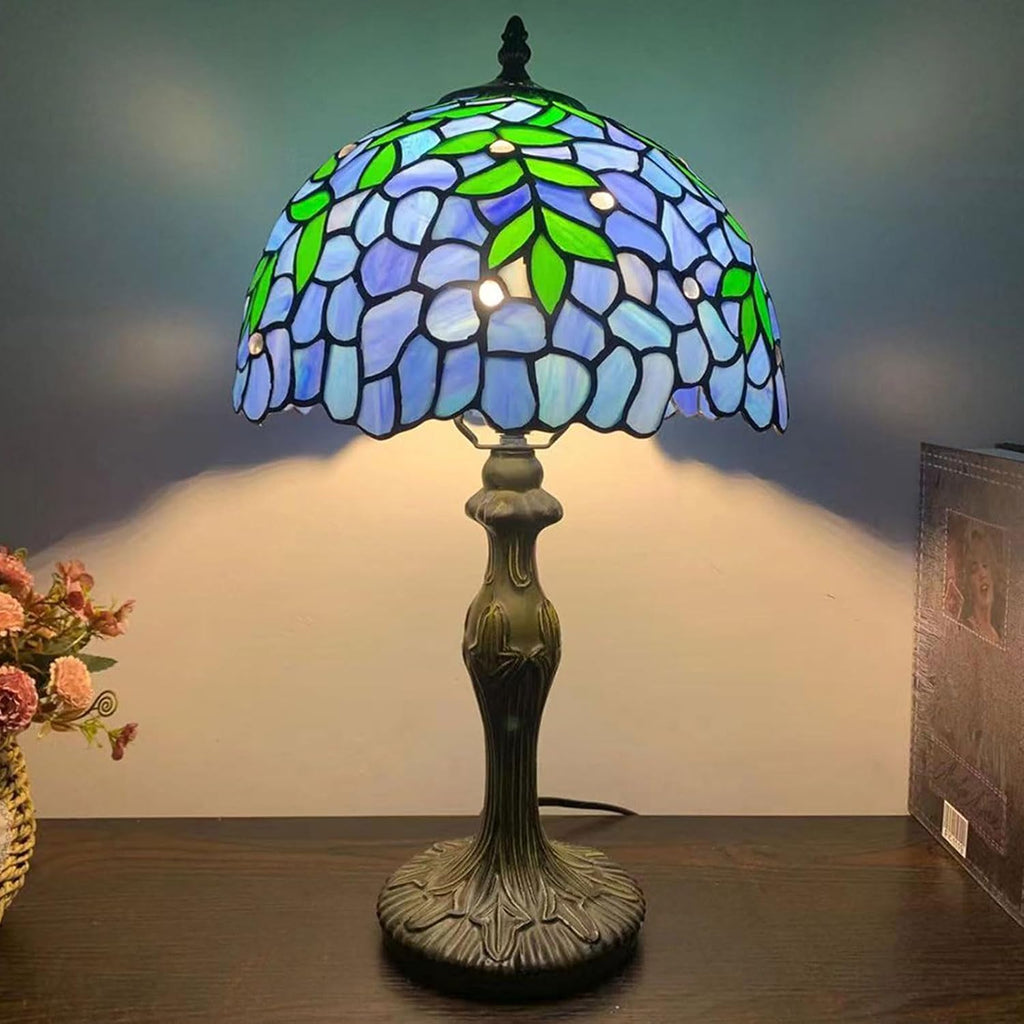 12-Inch Wisteria Lamp Shade Replacement, Tiffany Style Stained Glass Lampshades, Retro Blue Green Leaf Light Cover Accessories Only for Table lamp Pendant Lights Ceiling Light,Blue