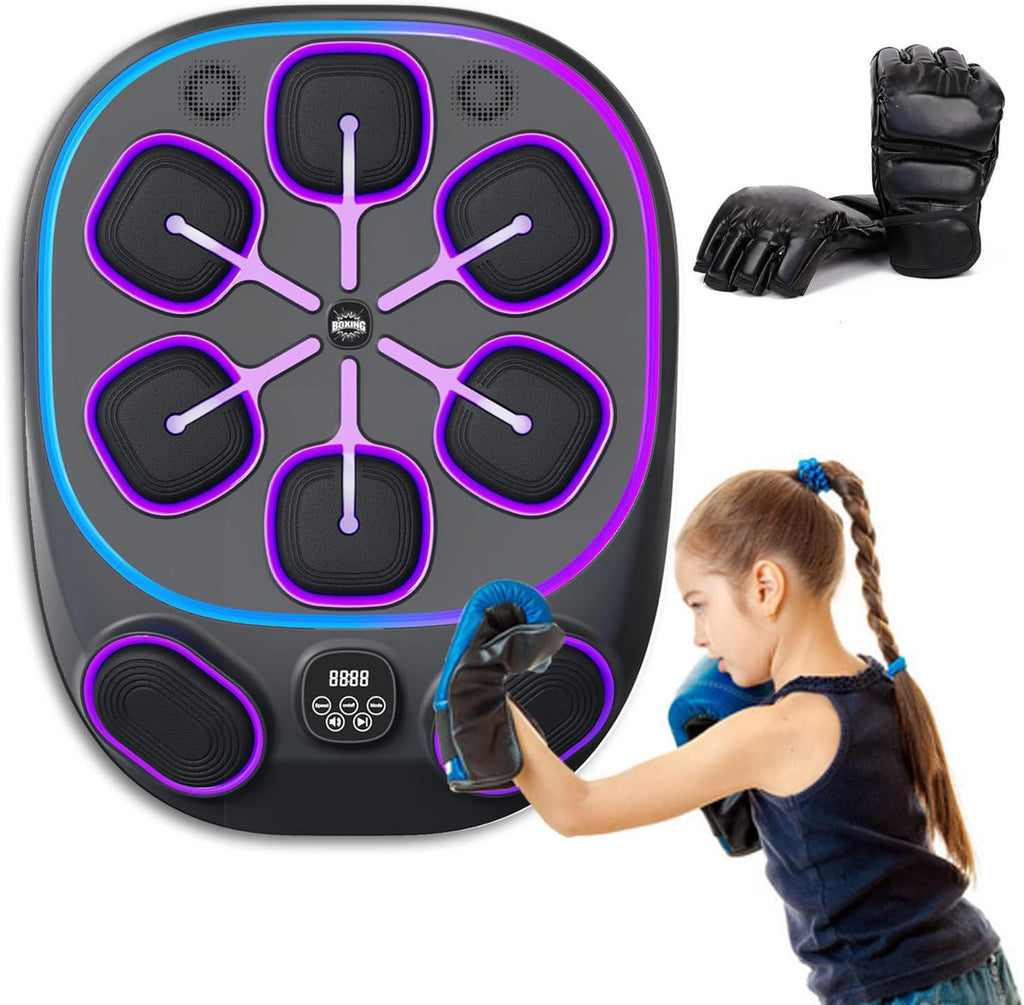 Smart Music Boxing Machine, Large LED Wall-Mounted Training Equipment for Adults - Supports Phone Sync, 9 Training Modes & Speed Control, Punch Tracking & Boxing Gloves,Halfgloves