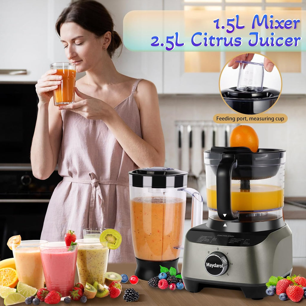 11-in-1 Food Processor and Blender Combo, 14 Cup Food Processor with Large Chute, 51 oz for Smoothies & Ice, for Chopping, Grinding, Slicing, Shredding, Purees & Dough, Dishwasher Safe