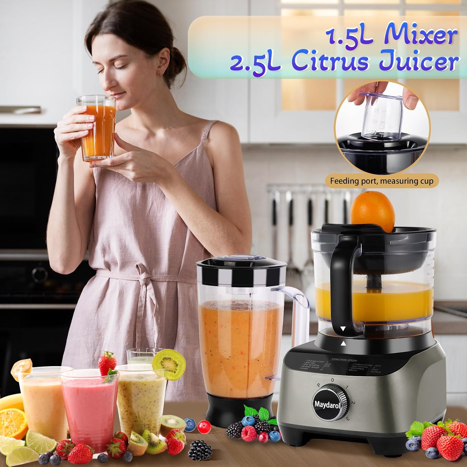 11-in-1 Food Processor and Blender Combo, 14 Cup Food Processor with Large Chute, 51 oz for Smoothies & Ice, for Chopping, Grinding, Slicing, Shredding, Purees & Dough, Dishwasher Safe