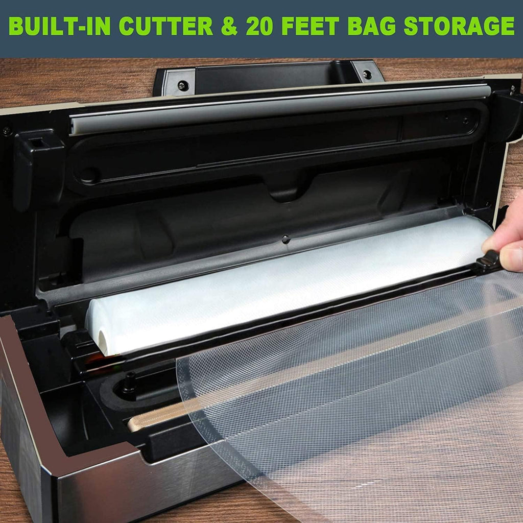 Potane Precision Vacuum Machine,Pro Food Sealer with Built-in Cutter and Bag Storage(Up to 20 Feet Length), Both Auto Manual Options,2 Modes,Includes 2 Bag Rolls 11'x16' and 8'x16',Compact Design