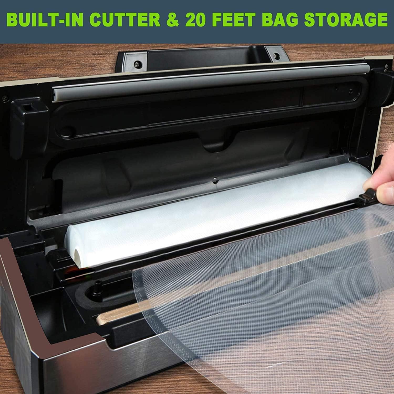 Potane Precision Vacuum Machine,Pro Food Sealer with Built-in Cutter and Bag Storage(Up to 20 Feet Length), Both Auto Manual Options,2 Modes,Includes 2 Bag Rolls 11'x16' and 8'x16',Compact Design