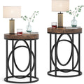 Tribesigns Round End Tables for Living Room Set of 2, 20-Inch Wide, Industrial Side Table with Metal Frame and Wood Top, Modern Circle Accent Table, Tall Narrow Nightstand for Bedroom (Rustic Brown)