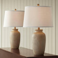 Regency Hill 25 1/2' High Farmhouse Rustic Coastal Country Cottage Table Lamps Set of 2 Beige Fabric Oatmeal Shade Living Room Bedroom Bedside Nightstand House Office Home Reading Kitchen Entryway