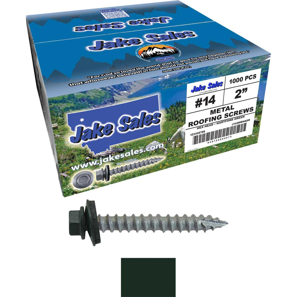 14x2 Metal Roofing Screws (Hartford Green) (14X2 MRS CASE)