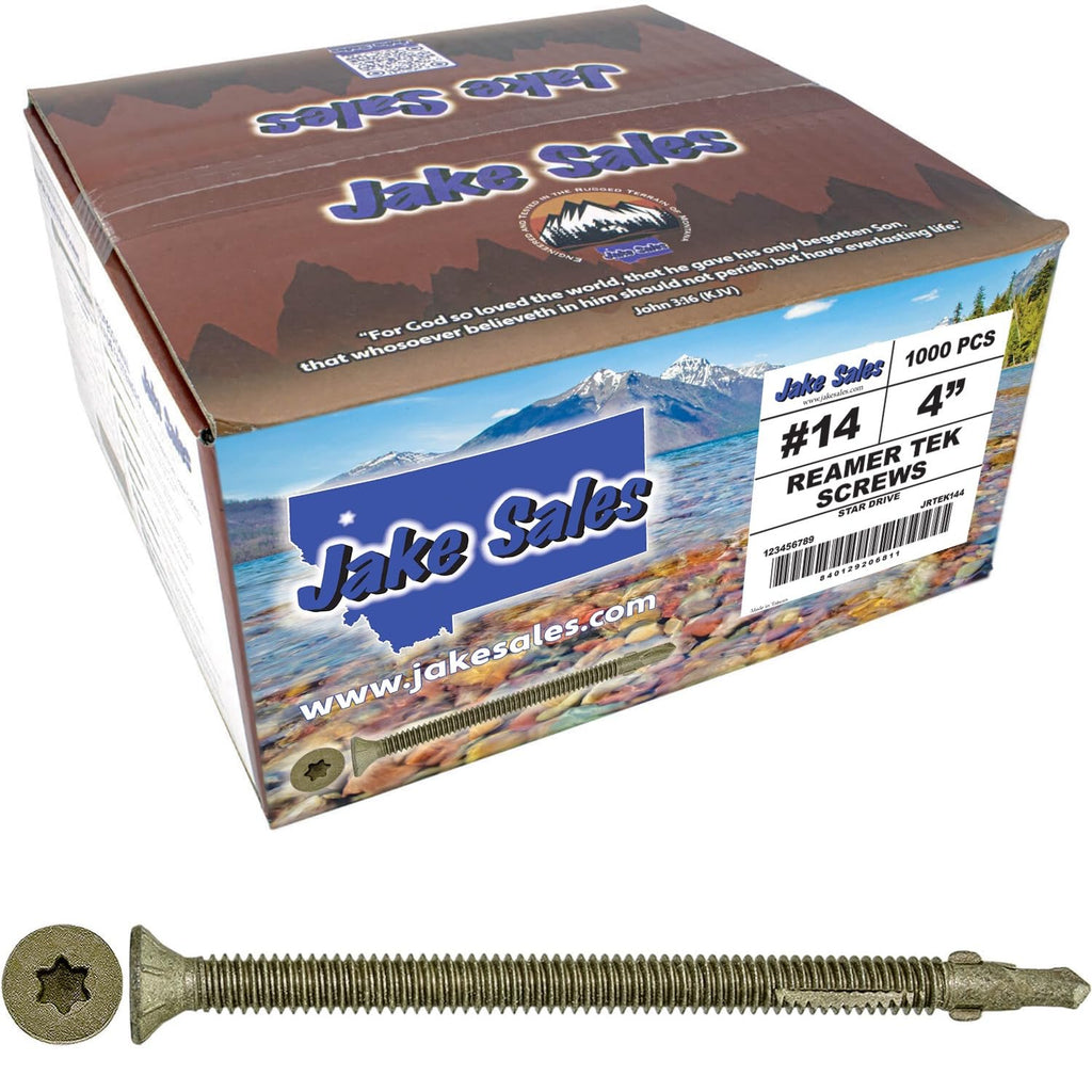 Jake Sales #14x4 Reamer Tek Torx/Star Head Self-Drilling Wood to Metal Screws - for Flatbeds, Trailers, or Where Fastening Wood to Steel - T-30 Torx Screw Head (Full Box - 1000 Screw Count)