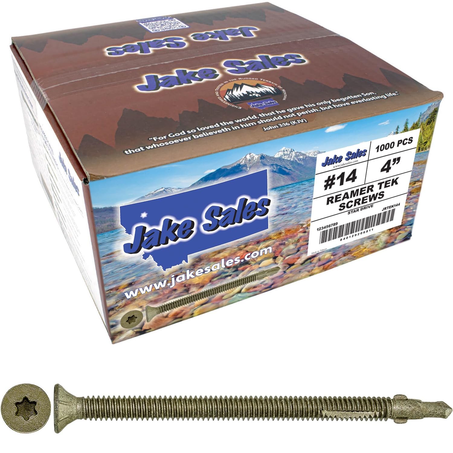 Jake Sales #14x4 Reamer Tek Torx/Star Head Self-Drilling Wood to Metal Screws - for Flatbeds, Trailers, or Where Fastening Wood to Steel - T-30 Torx Screw Head (Full Box - 1000 Screw Count)