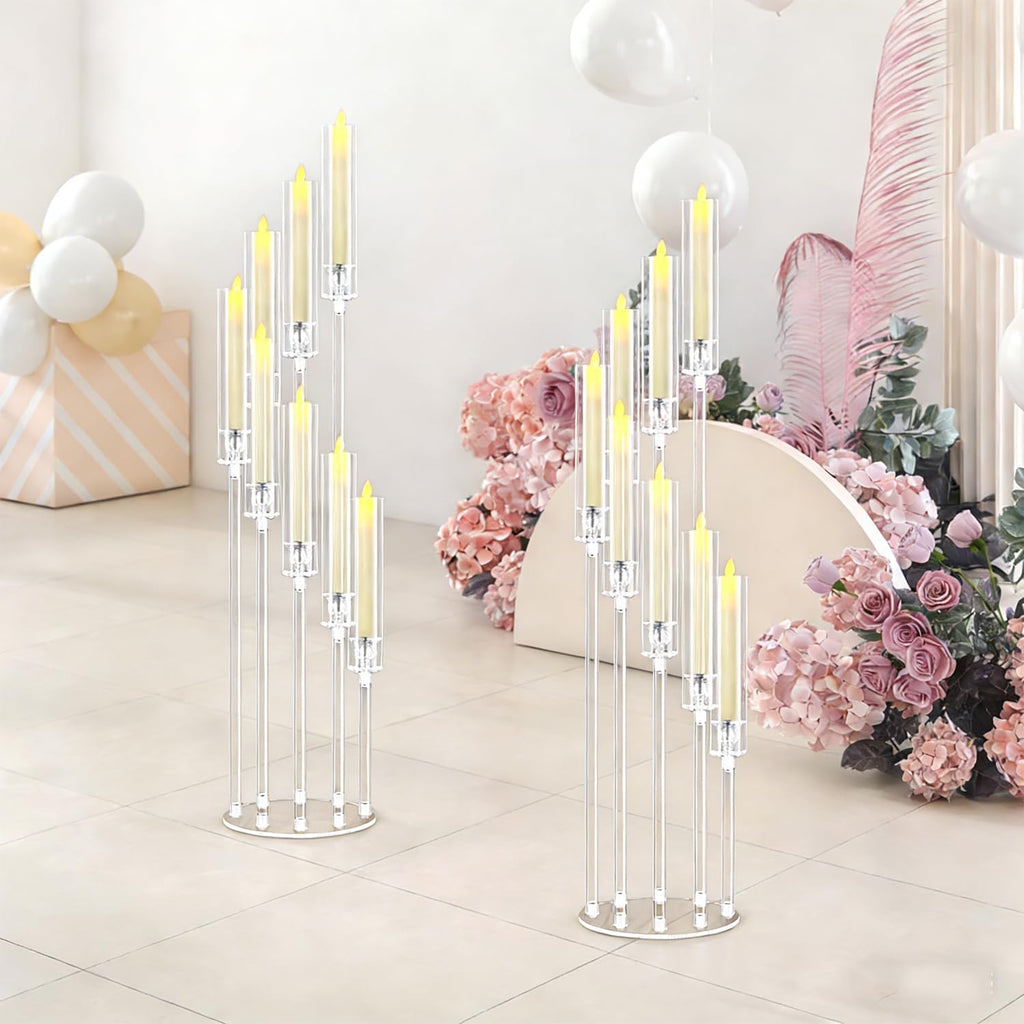 10pcs 8 Arm Acrylic Candelabra for Wedding,49inch Tall Floor Candle Holders Clear Candlesticks Holder for Housewarming Gift Fireplace Valentine's Day Birthday Party Home Decoration