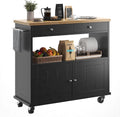 knoworld Rolling Kitchen Island with Storage Cabinet, 35.4'' Width Kitchen Cart, 2 Drawers Island Table, Portable Mobile Kitchen Island with Towel Rack, Wood Top and Lockable Wheels, Black