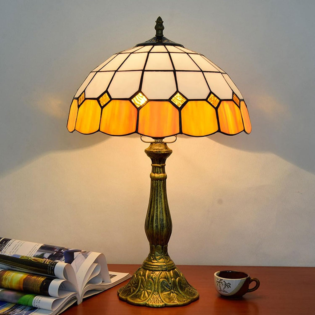 Tiffany Lamp Shade 12 Inch Wide Accessories Replacement Only Blue Green Yellow Stained Glass Lampshades Minimalistic Mediterranean Light Cover for Table Lamp Pendant Light Ceiling Fixture,Yellow