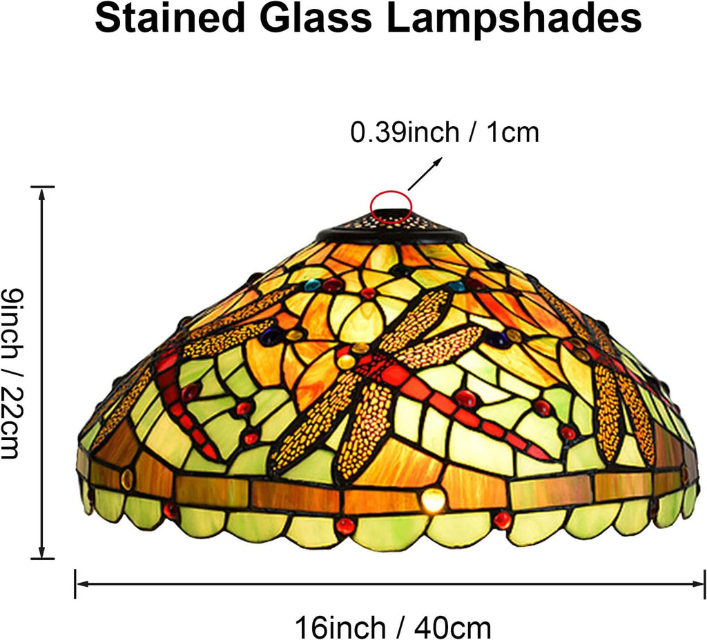 W16H9 Inch Tiffany Lamp Shade Replacement, Stained glass Dragonfly style Lampshades, Only Handmade Retro lampshade Replacement for Table Lamp Pendant Light Floor Lamp Ceiling Fixture,Green