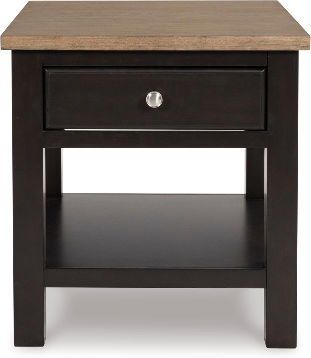 Signature Design by Ashley Drazmine Casual End Table with 1 Lower Shelf, Light Brown & Black