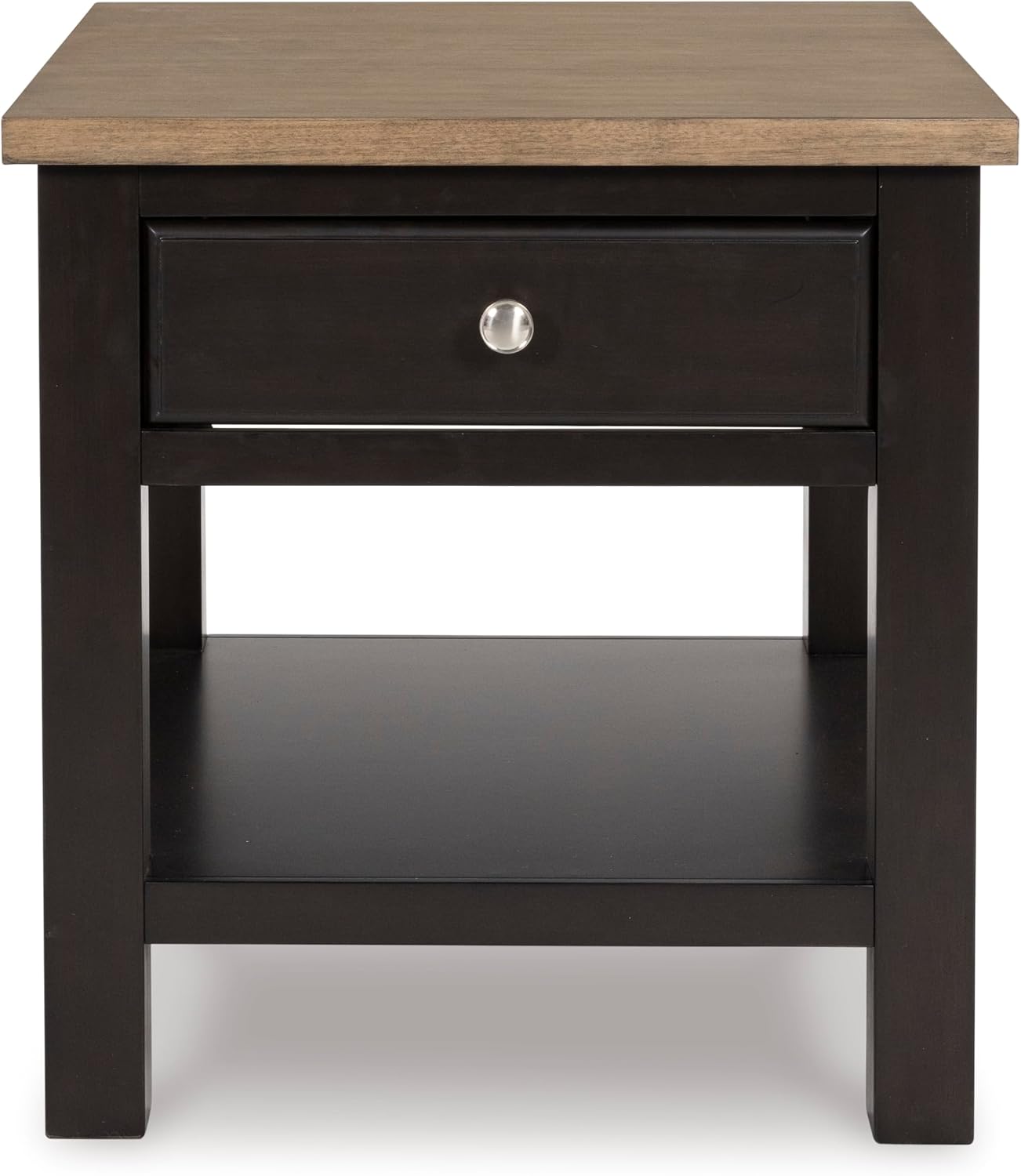 Signature Design by Ashley Drazmine Casual End Table with 1 Lower Shelf, Light Brown & Black