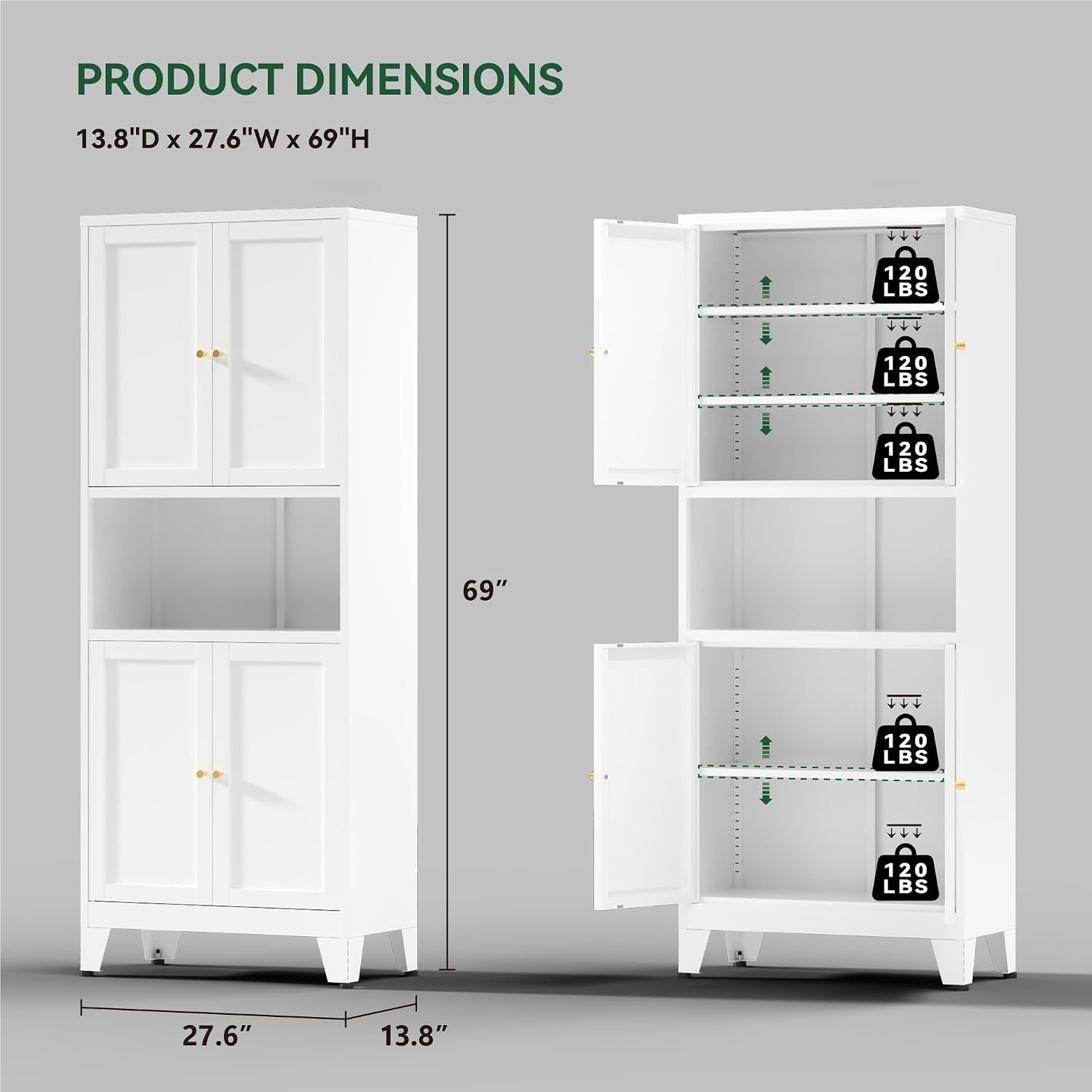 COFaR 69' Tall Modern Kitchen Pantry,Metal Storage Cabinet with Adjustable Shelves,Pantry Cabinet with 6-Tier,Freestanding Cupboard for Kitchen,Dining Room,Living Room,Bathroom,White