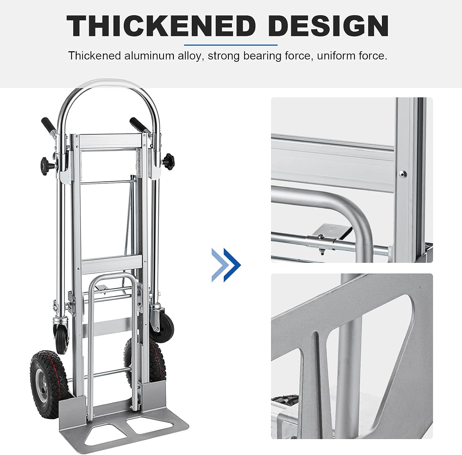 3 in 1 Convertible Hand Truck Dolly, Heavy-Duty Aluminum Hand Truck, 1000 lb Platform / 660 lb Upright Capacity Utility Cart with 10″ Pneumatic Wheels for Warehouse, Factory, Construction