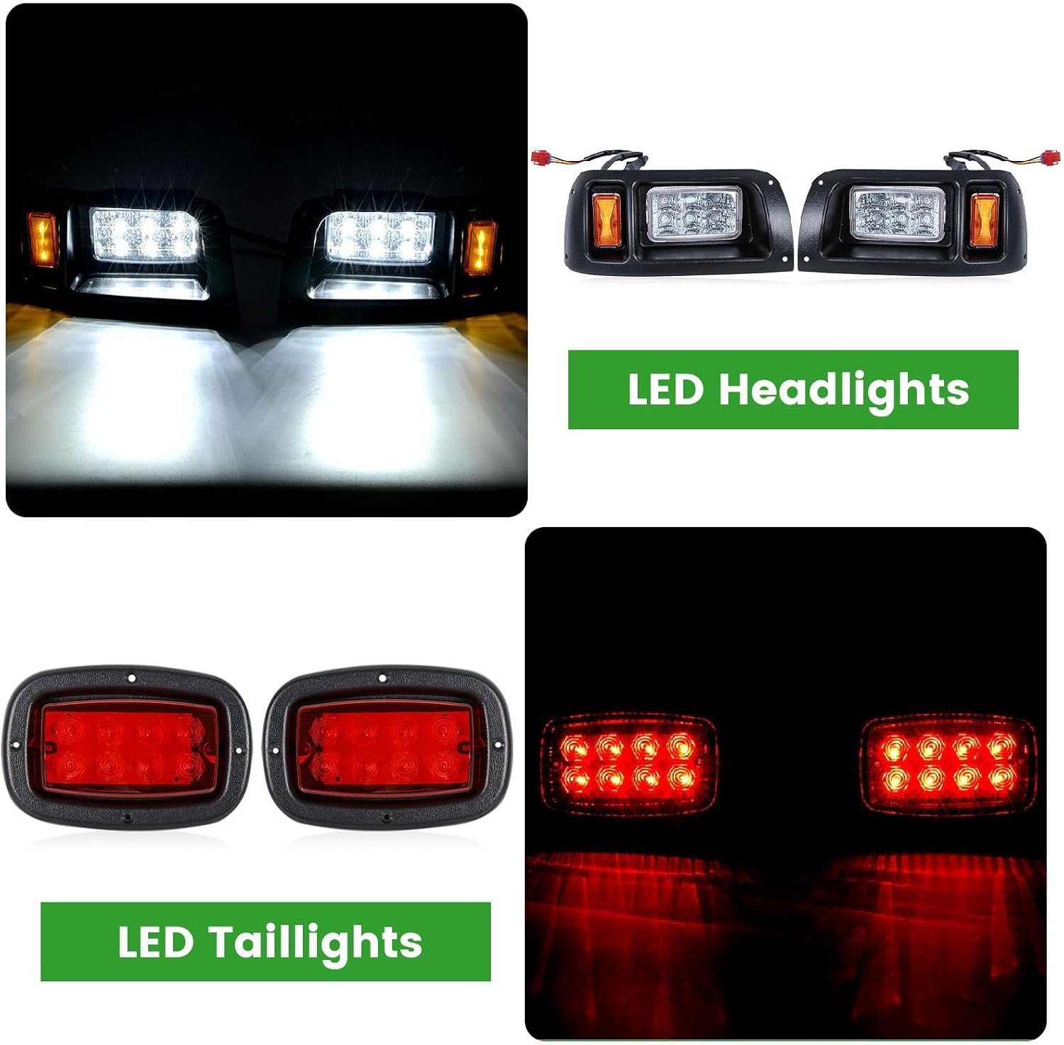 Lochnchn LED Headlight Tail Light Kit Compatible with Club Car DS Golf Carts 1993-UP 12V Street Legal Light Kit with Turn Signal Wire Harness Compatible with Club Car DS for Gas and Electric