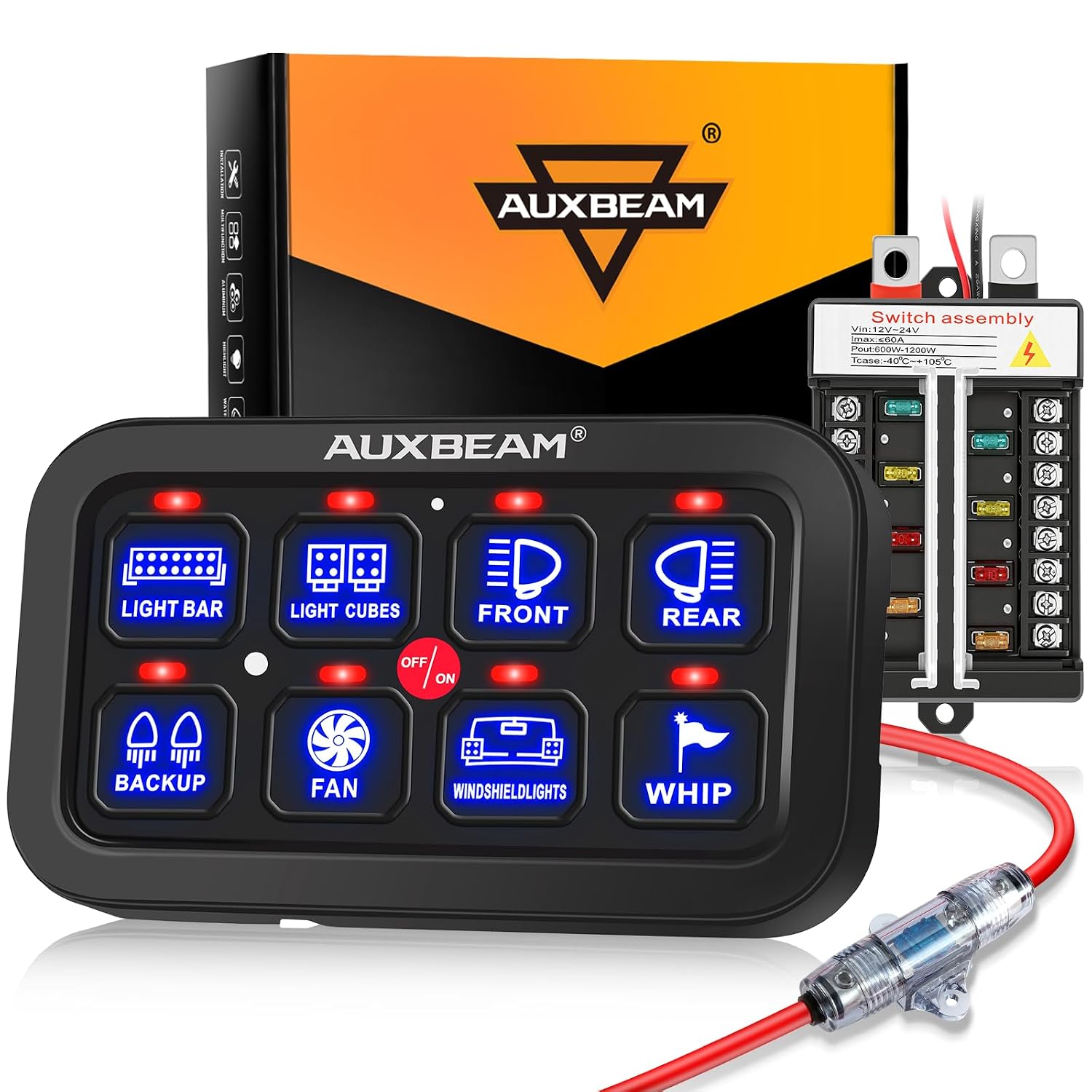 Auxbeam 8 Gang Switch Panel BB80 Universal Circuit Control Relay System Automatic Dimmable LED Switch Control Panel Switch Pod Touch Switch Box for Car Truck Offroad ATV SUV - Blue, 3 Years Warranty