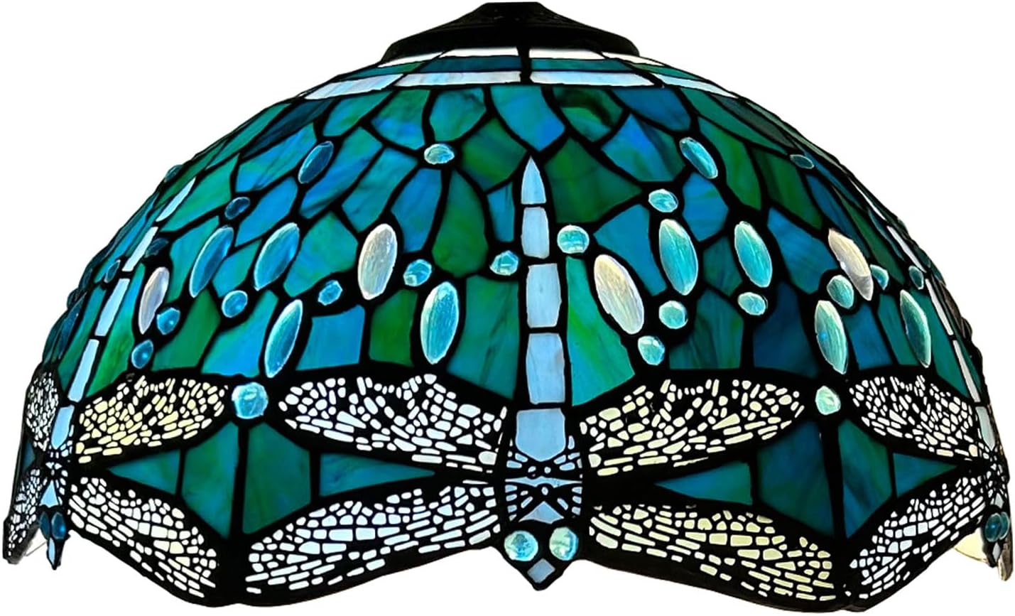 16-Inch Dragonfly Lampshade Replacement, Tiffany Style Stained Glass Lamp Shade Only for Table Lamps Pendant Lamps Floor Lights Ceiling Fixture,Blue