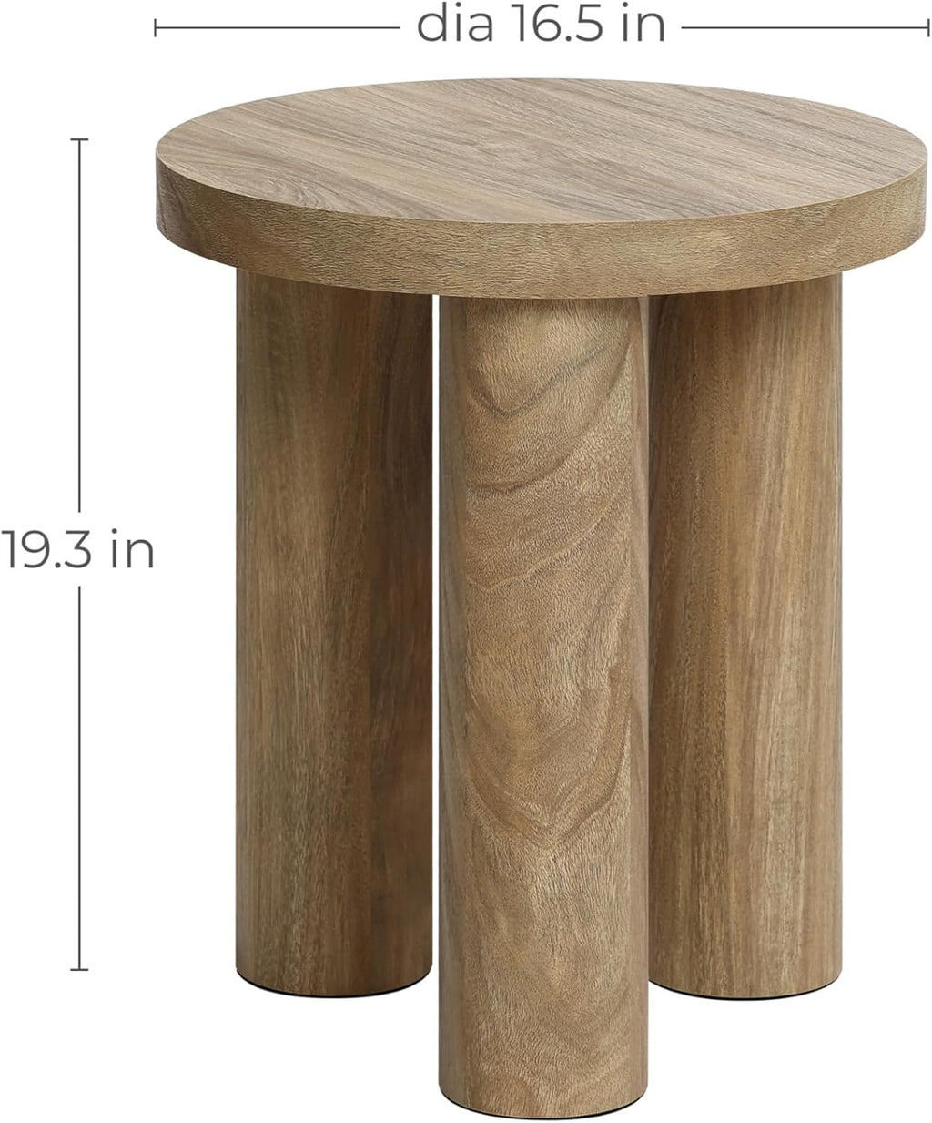 LuxenHome Round Side Table, 19' Tall End Table with 3 Pillar Legs, Modern Farmhouse Dark Oak Finish Wooden Couch Side Tables, Accent Table for Living Room, Bedroom