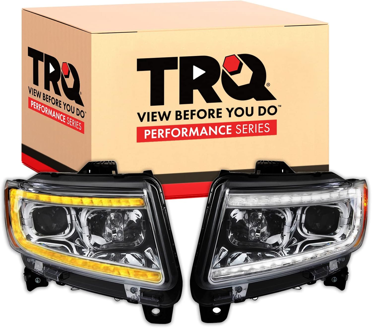 TRQ Performance Driver and Passenger Side Headlight Assembly Set Compatible with 11-13 Jeep Grand Cherokee Halogen Only
