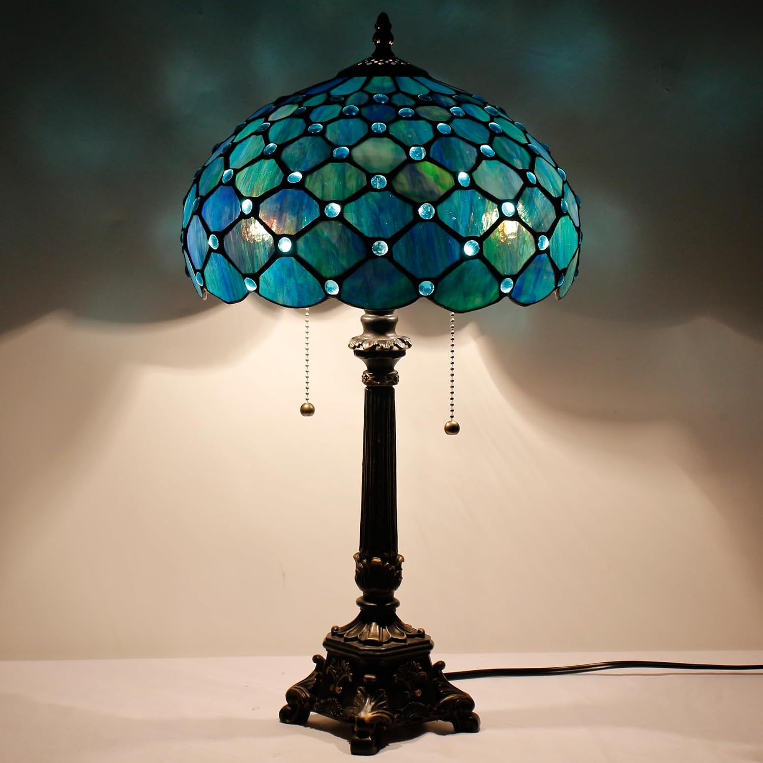 12 Inch Tiffany Stained Glass Lamp Shade Replacement Only (Blue) | Stained Glass Style Lampshade with Cap fit for Table lamp Pendant Light Ceiling Fixture