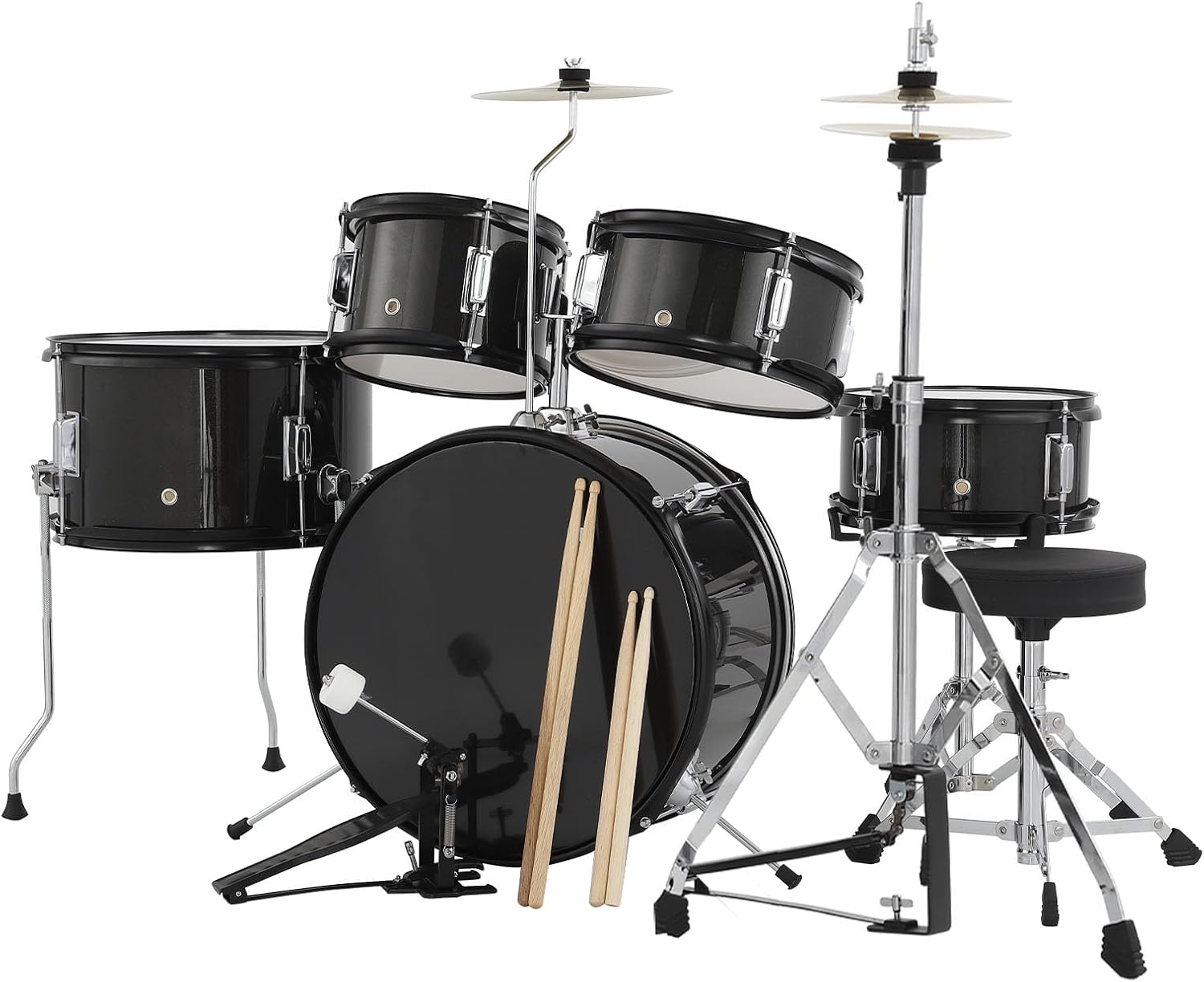 Garvee 5 Piece Drum Set – Junior Drum Kit with Dual Tom-Toms, Floor Tom, Snare & Bass Drum, Hi-Hat, Cymbal, Pedal, Drumsticks and Seat, Complete Beginner Percussion Set for Music Learning & Practice