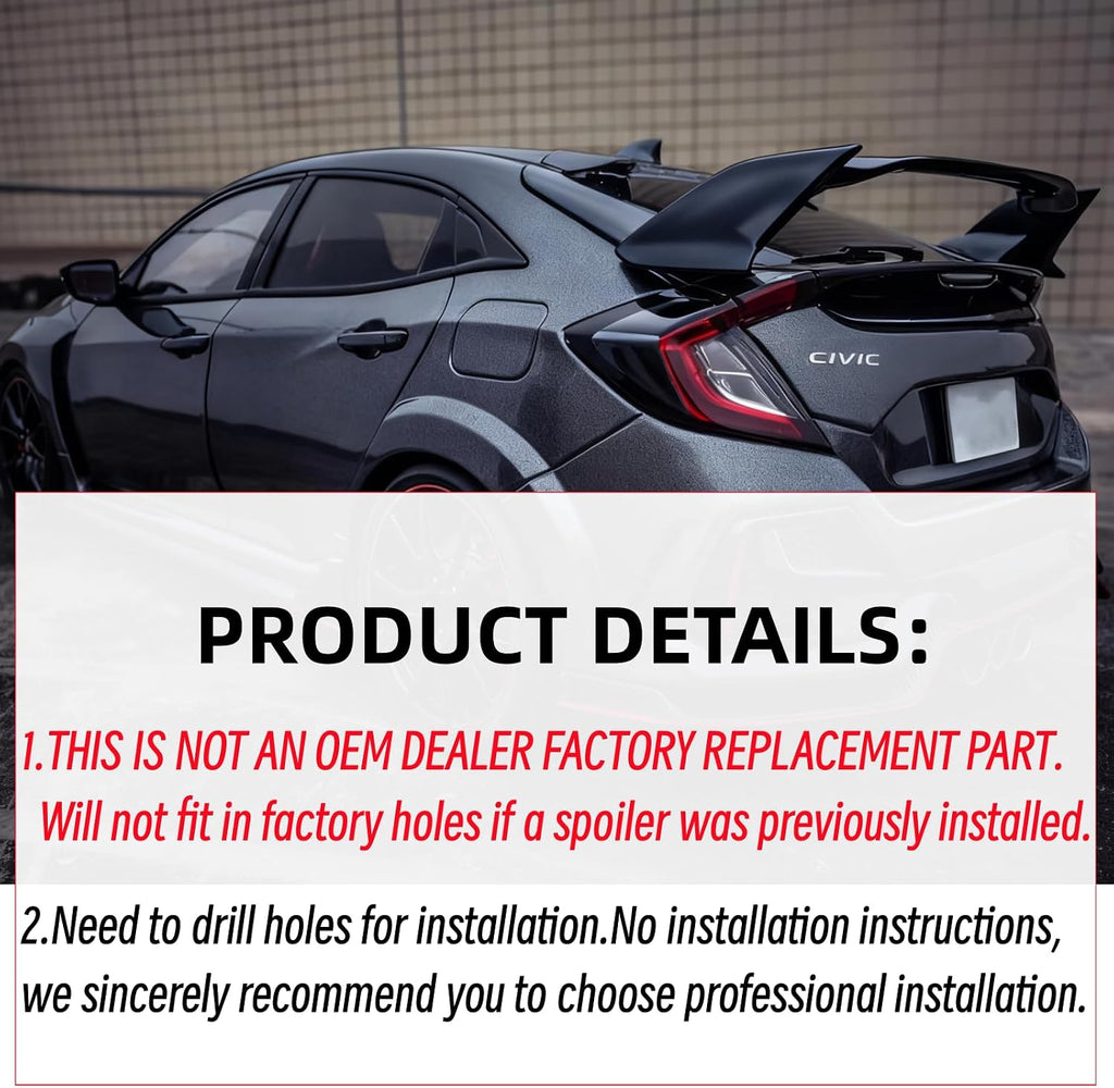 STSEV01 Rear Spoiler Wing Fit for Honda Civic Hatchback 2016-2021 EX/EX-L/LX/Sport/Touring (Hatchback Model only), Glossy Black HighKick Duckbill Type R Style DeckLid Lip Exterior Accessories