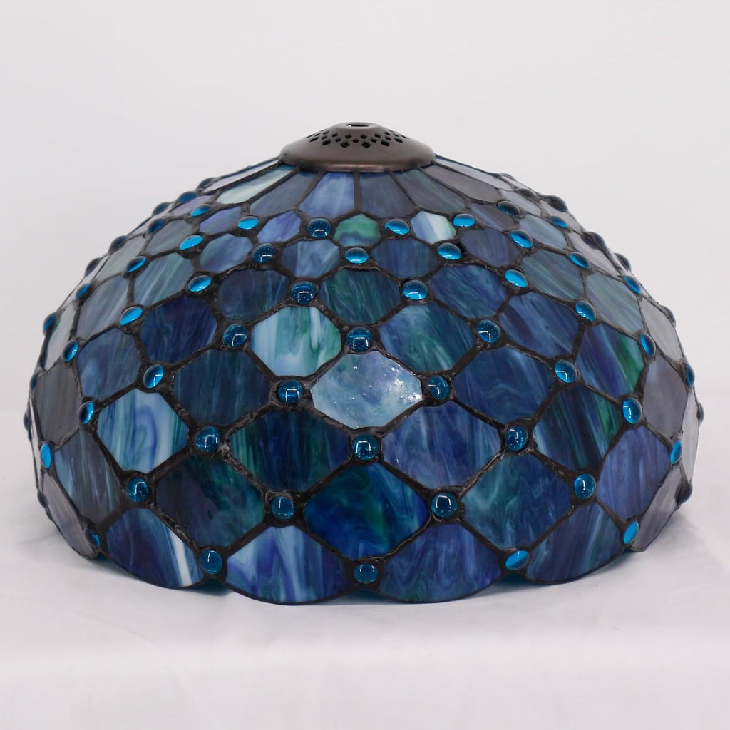 12 Inch Tiffany Stained Glass Lamp Shade Replacement Only (Blue) | Stained Glass Style Lampshade with Cap fit for Table lamp Pendant Light Ceiling Fixture