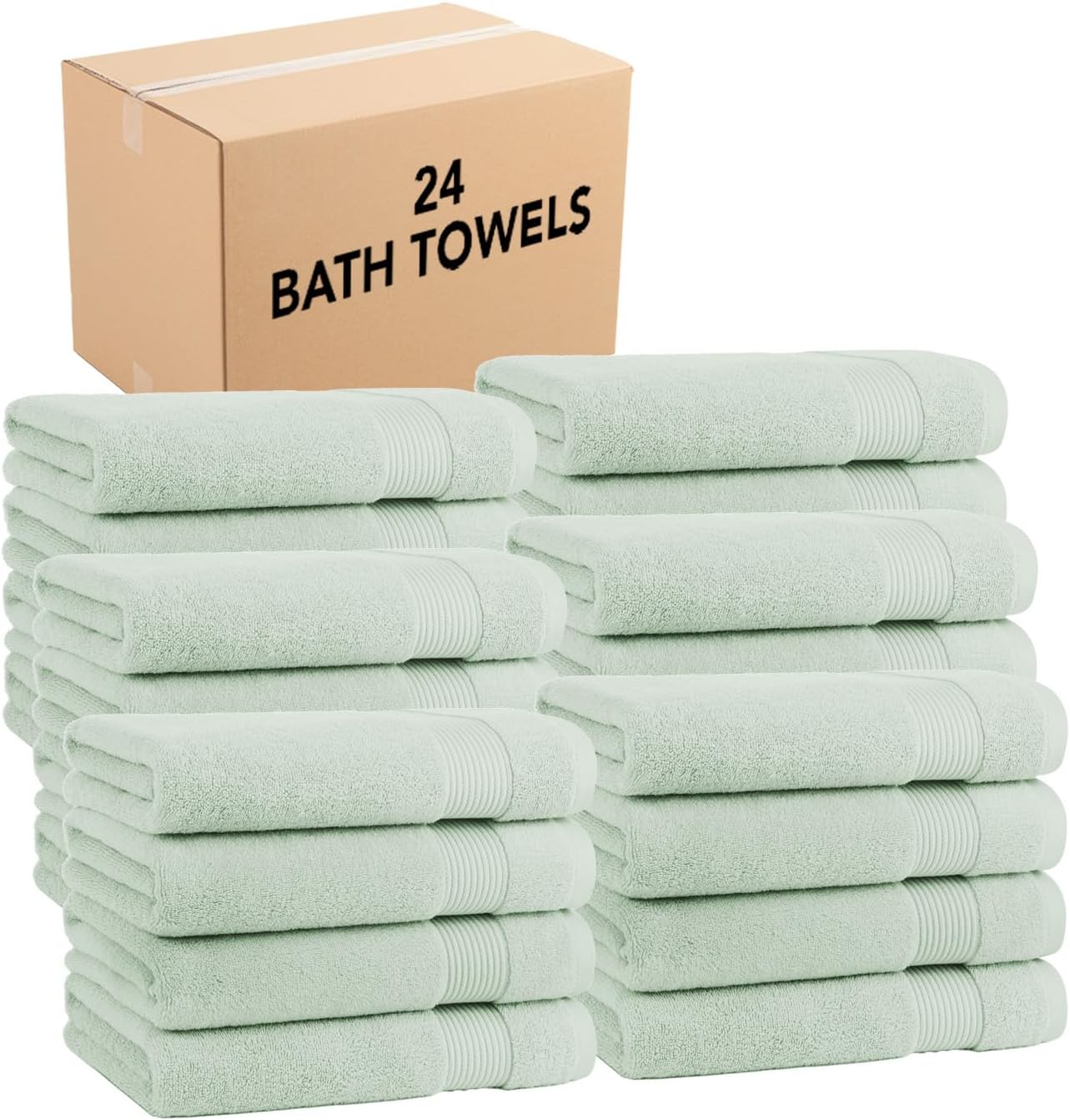 Arkwright Solid Bulk Bath Towels, Case of 24, 100% Cotton 600 GSM Soft Absorbent Bathroom Towels for Hotel, Spa or Vacation Rental, 54 x 27 in, Eucalyptus Green