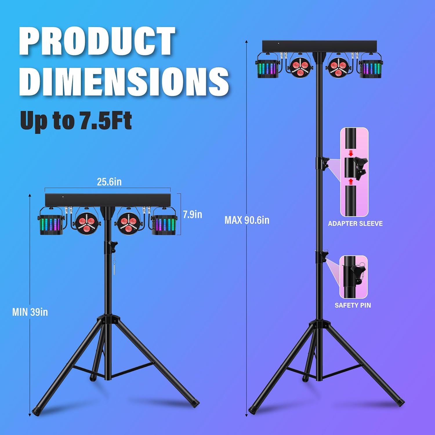 Telbum Rechargeable DJ Lights with Stand Wireless DJ Gig Bar Light Package Battery Powered Sound Activated LED Stage Lighting System with Bag DMX & Remote for Party Club Shows Booth Band Wedding