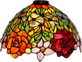 14' Tulip Rose Lamp Shade Replacement Only Tiffany Stained Glass Lampshades, Vintage Handmade Red Blue Pink Orange Flower Green Leaves Light Cover Accessories Table Lamp Floor Lamp,Rose