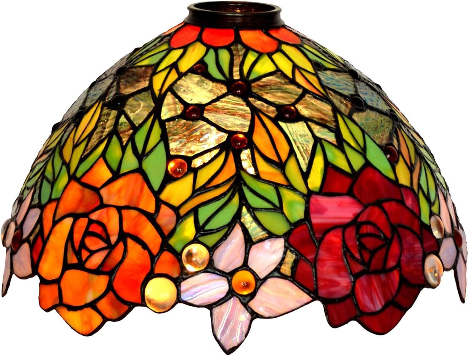 14' Tulip Rose Lamp Shade Replacement Only Tiffany Stained Glass Lampshades, Vintage Handmade Red Blue Pink Orange Flower Green Leaves Light Cover Accessories Table Lamp Floor Lamp,Rose