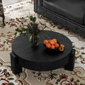 33'' Round Coffee Table with Hidden Storage, Modern Wood Veneer Top, 3 Block Legs Sturdy Center Accent Table for Living Room, Small Space, Black