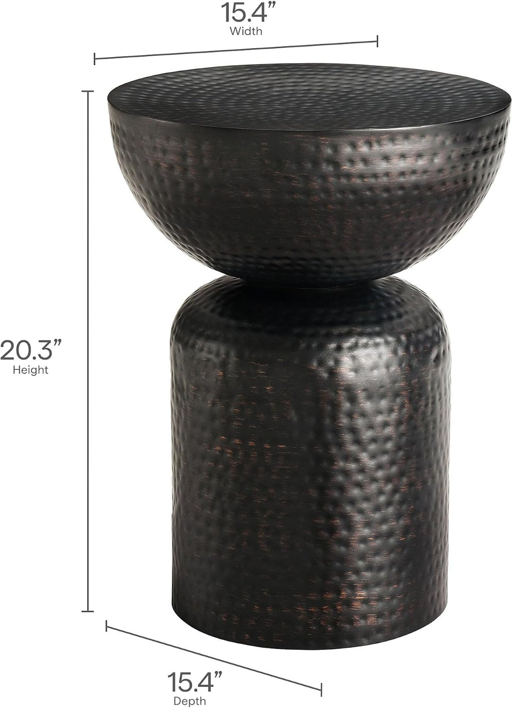 Modway Mella Metal Hammered Side Table in Black - Accent End Table for Living Room, Bedroom, Hallway