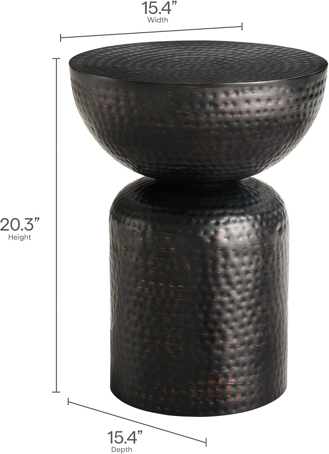 Modway Mella Metal Hammered Side Table in Black - Accent End Table for Living Room, Bedroom, Hallway