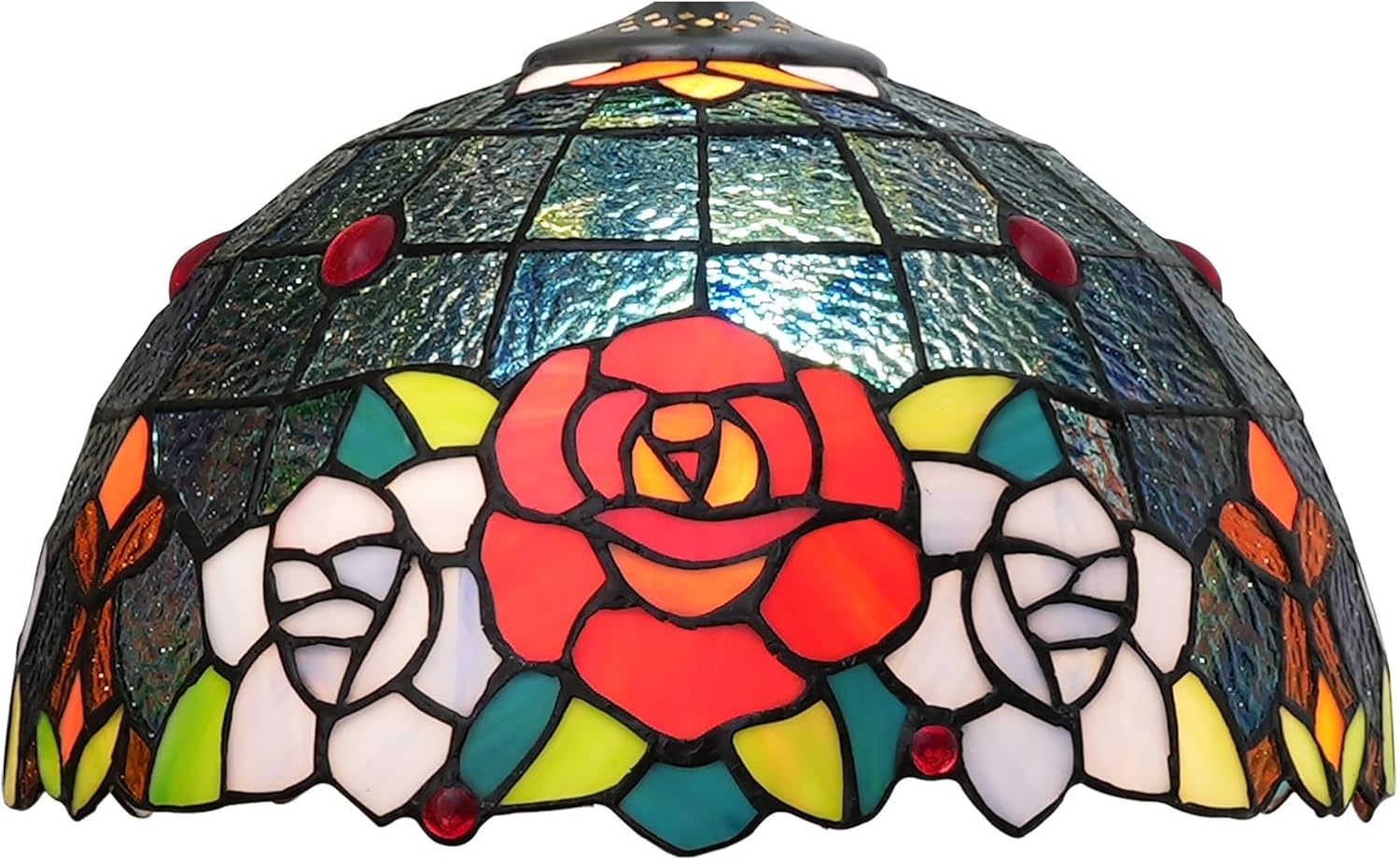 Lamp Shade Replacement 12 Inch Stained Glass Ceiling Light Blue Background Roses Floral Vintage Art Deco For Table Lamps Floor Pendant