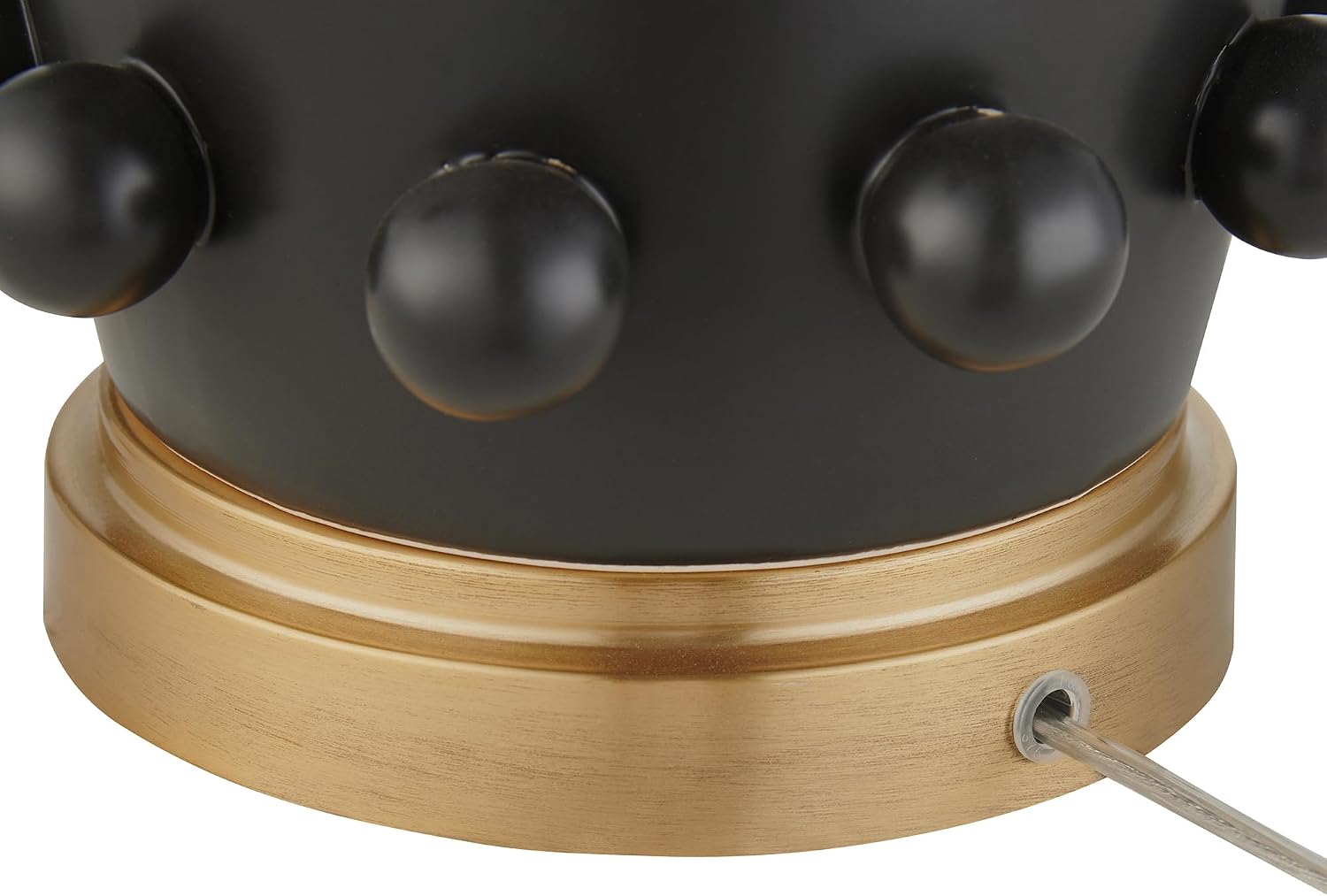 Henn&Hart 25.5'' Modern 1-Light Ceramic Table Lamp with Spherical Orbs on Lamp Body with White Fabric Drum Shade for Living Room, Bedroom, or Office, Matte Black