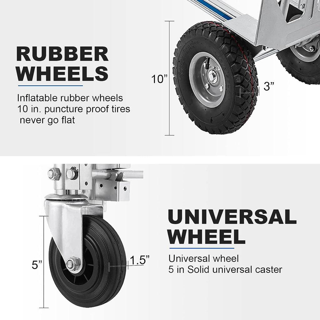3 in 1 Convertible Hand Truck Dolly, Heavy-Duty Aluminum Hand Truck, 1000 lb Platform / 660 lb Upright Capacity Utility Cart with 10″ Pneumatic Wheels for Warehouse, Factory, Construction
