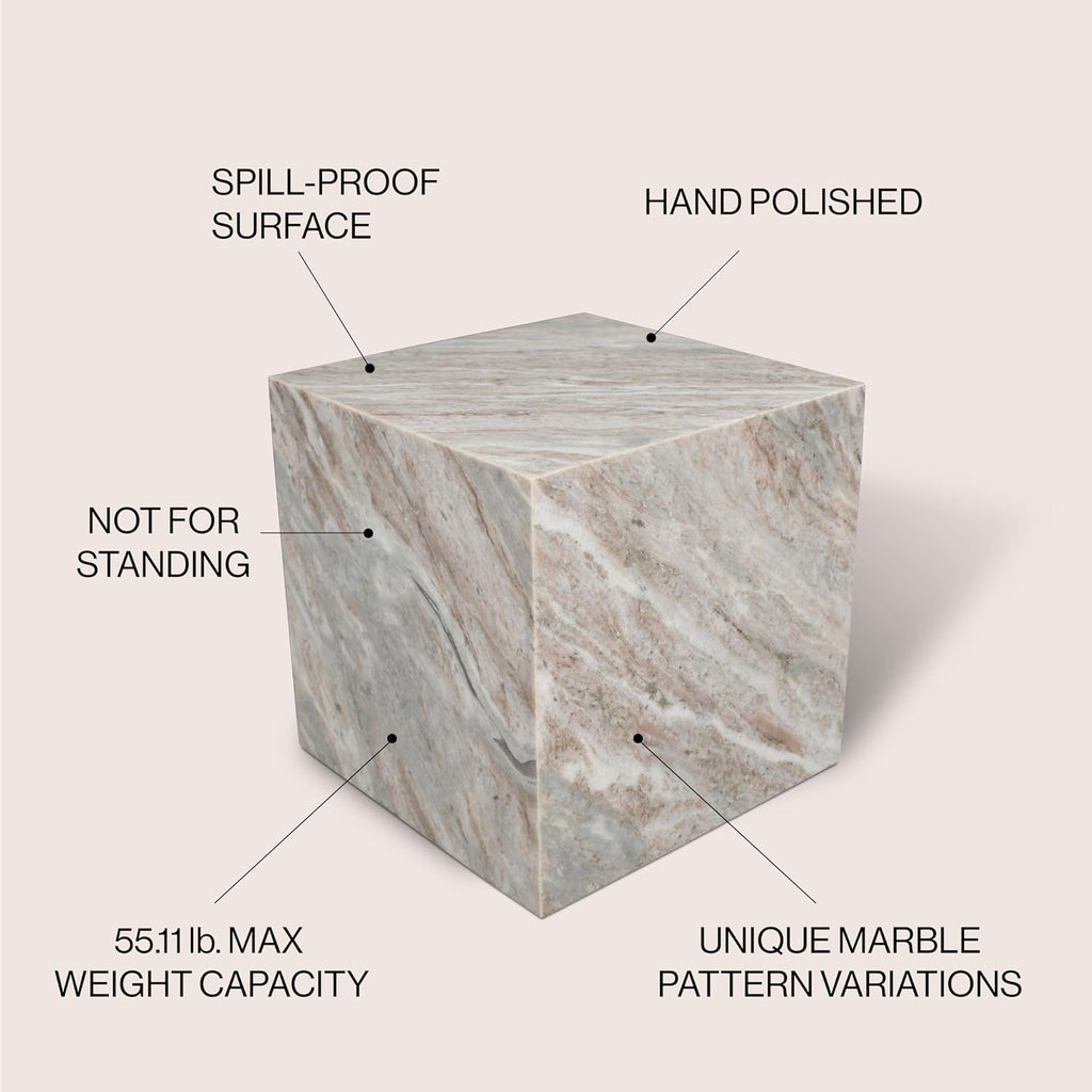 JONATHAN Y MTB1101A Felix 15' Contemporary Natural Marble Handmade Cube End Table for Living Room, Bedroom, Bathroom, Gray/Beige