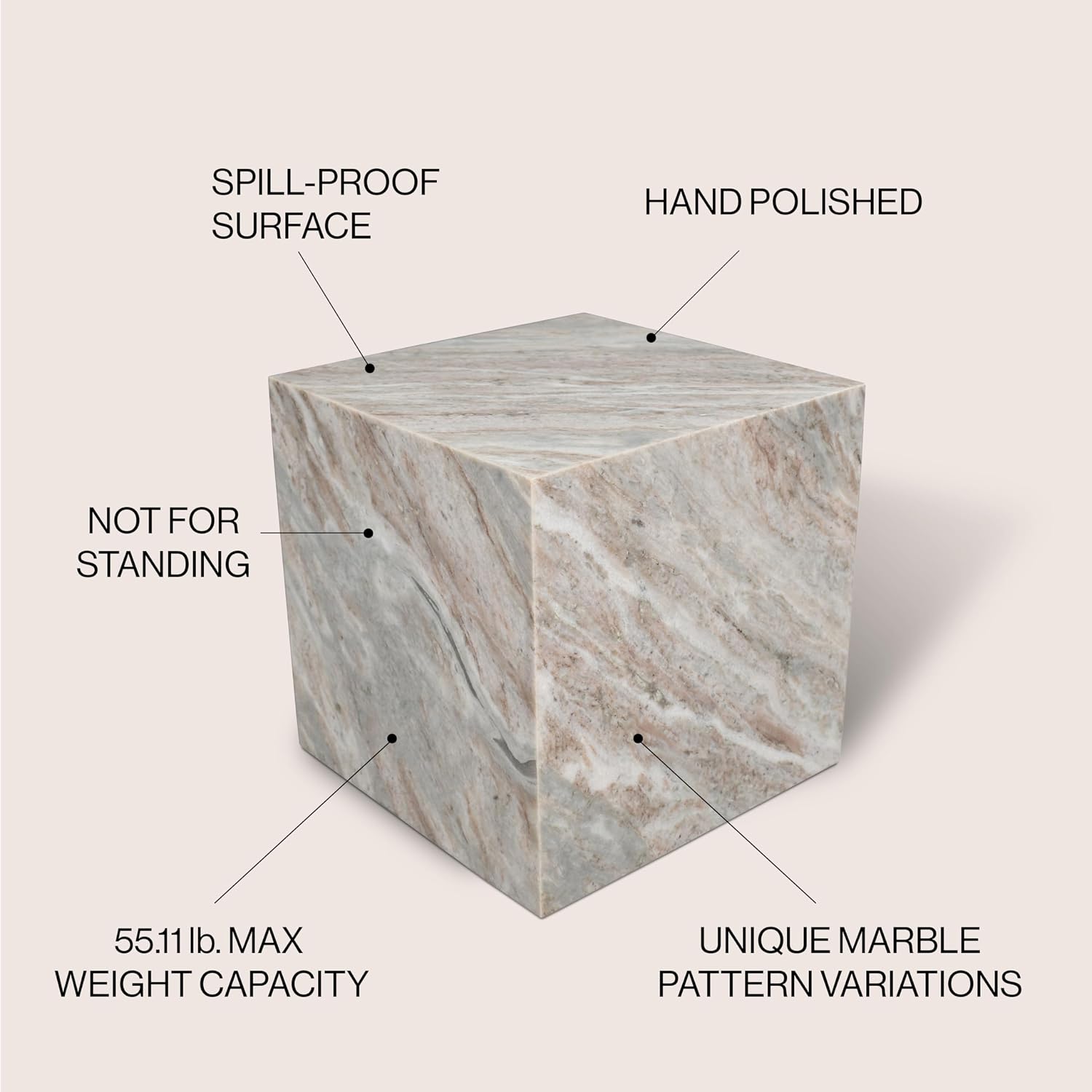 JONATHAN Y MTB1101A Felix 15' Contemporary Natural Marble Handmade Cube End Table for Living Room, Bedroom, Bathroom, Gray/Beige